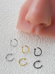 Stainless Steel Non-Piercing Nose Rings, D-Shaped Fake Nose Jewelry, Punk Style 20g Body Accessories for Party & Daily Wear, Punk Aesthetic