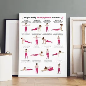 1-count wooden frame canvas, upper limb training illustration poster without equipment, home fitness movement guide decoration, inspiring poster, fashionable home art wall decoration, modern living room and bedroom decoration, exquisite gift