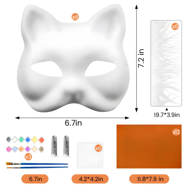 Cat Fox Therian Masks 37PCS with Felt Furs Eye Meshes Costume Furry Masks to Paint, Animal Mask Arts Crafts Kit, Dress Up DIY for Halloween Christmas Cosplay Party Interaction