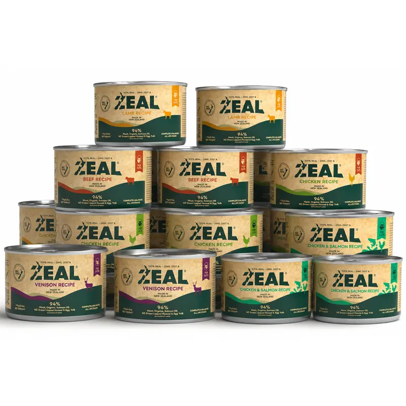 ZEAL New Zealand Natural Cat Wet Food | Subscribe & Save | 94% High Meat Content | Balanced Nutrition & Rich in Superfoods | Beef / Chicken / Lamb / Venison / Chicken & Salmon Recipe | Bulk Pack Series | 24×90g / 12×170g Cans