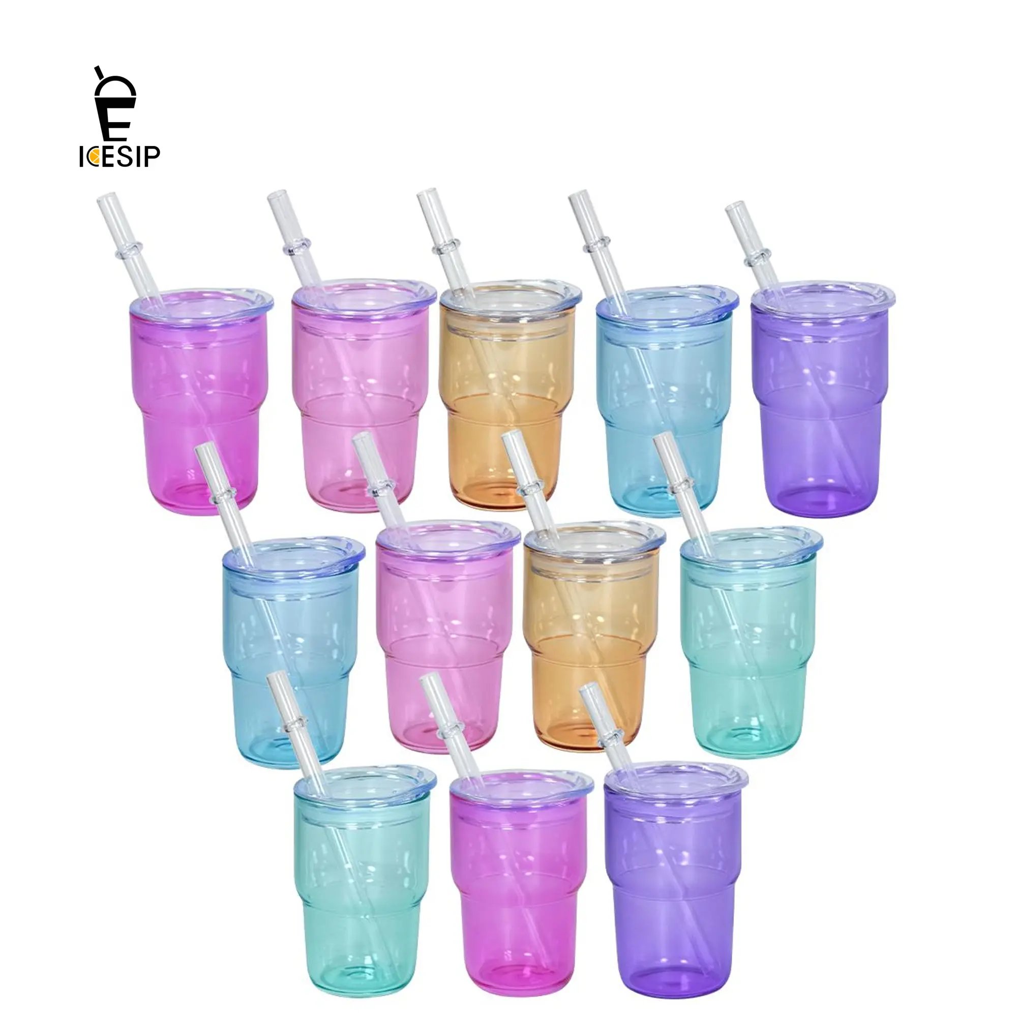 12pcs/Ctn 3oz Reusable Unisex Sublimation Coloring Glass Mini Tumbler Cup with Plastic Lid & Straw, Washable Shot Glass for Iced Drinks, Cocktail Parties, Festive Gifts