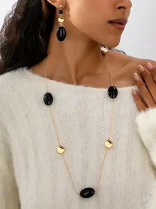 Elegant Women's Jewelry Set, Long Necklace & Earrings, Vintage Geometric Design, Perfect Gift for Daily Wear, Versatile Style, Teardrop Jewelry Set