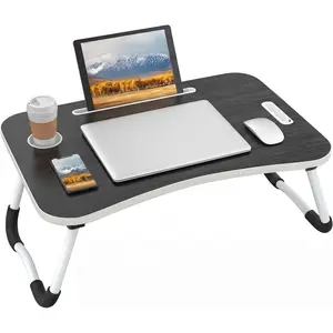 Foldable Lap Desk for Laptop & Writing - 23 inch Bed Tray Table with Cup Holder & Tablet Slot - Portable Notebook Stand for Eating, Sofa, Couch & WFH Students (Black)