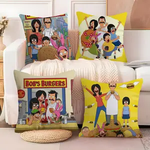 B-Bobs B-Burgers Cushion Cover Soft Short Plush Fabric Double-Sided Print | Breathable Pillow Cover for Sofa Couch Bed | Skin-Friendly, Washable, Invisible Zipper, Anti-Dust Mite, Durable Material | Warm Winter Home Decor Gift