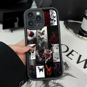Dark Butterfly Phone Case for iPhone 16 15 14 Pro Max 13 12 11 XR XS Plus Shockproof Non Slip Military-Grade Protection Silicone Cover