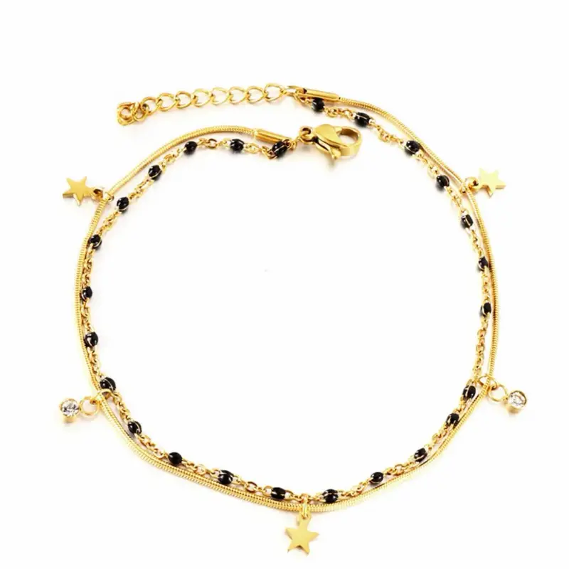 Black Beaded Star Waterproof Stainless Steel Anklet