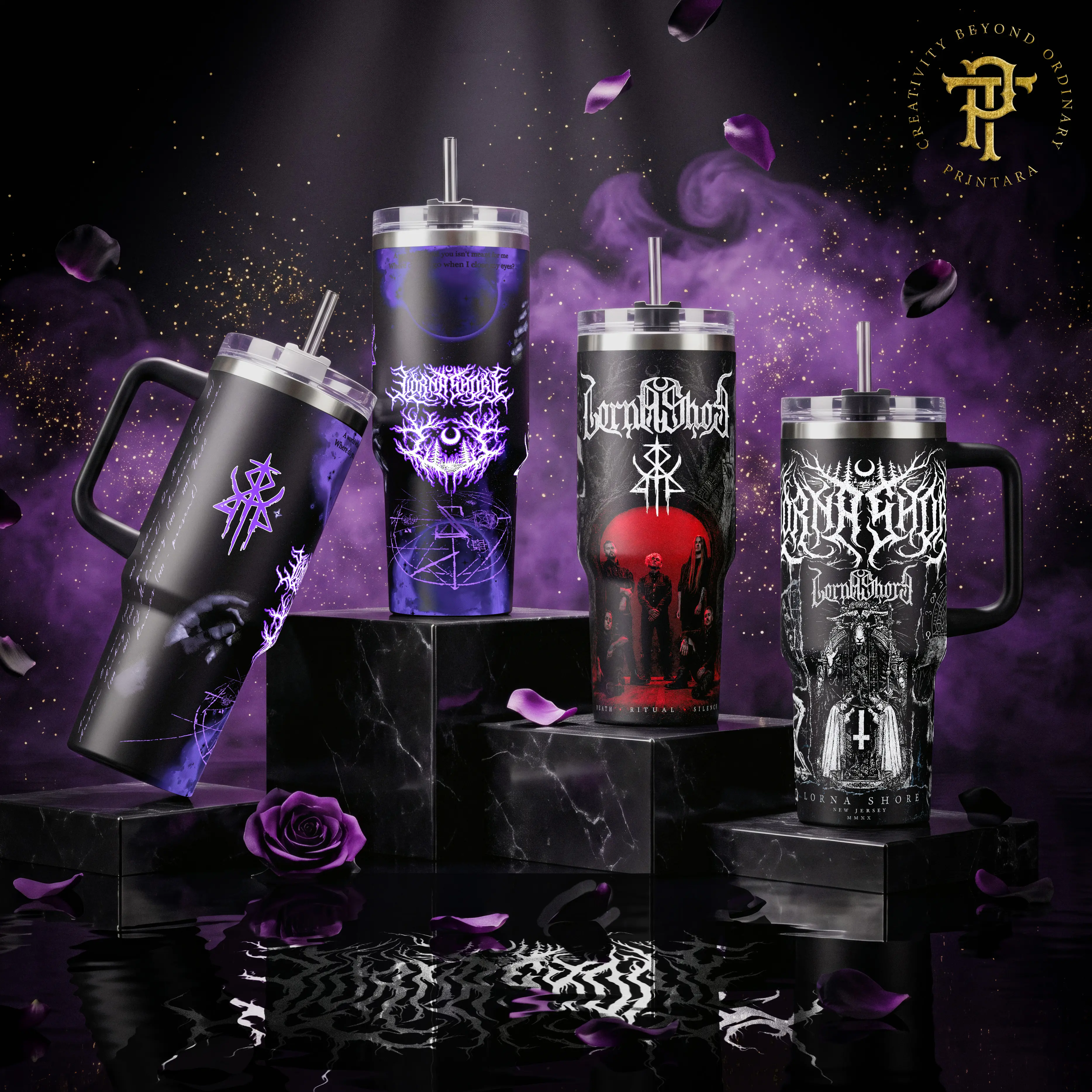 Lorna Shore Death Ritual Silence Album Pain Remain 40oz 20 oz Tumbler Stainless Steel Vacuum Insulated Deathcore Metal Band Merch Dark Aesthetic Gift for Metalhead and Rock Fans