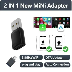 2026 latest 2-in-1 Wireless CarPlay Adapter, Compatible with Apple and Android, Fast Connection, Zero Latency, Plug and Play.