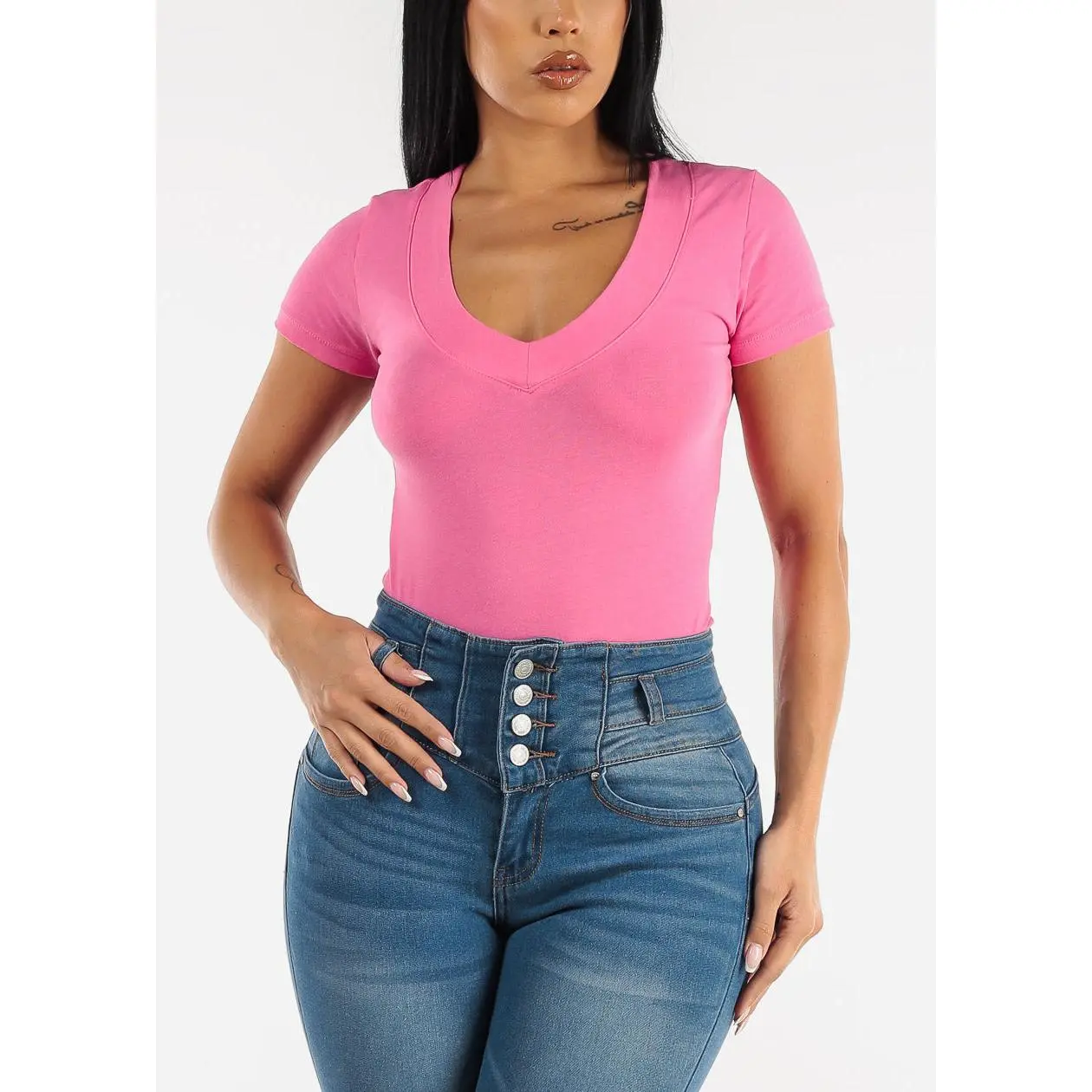 V-neck Basic T-Shirt (Rose Pink)
