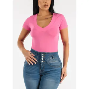 V-neck Basic T-Shirt (Rose Pink)