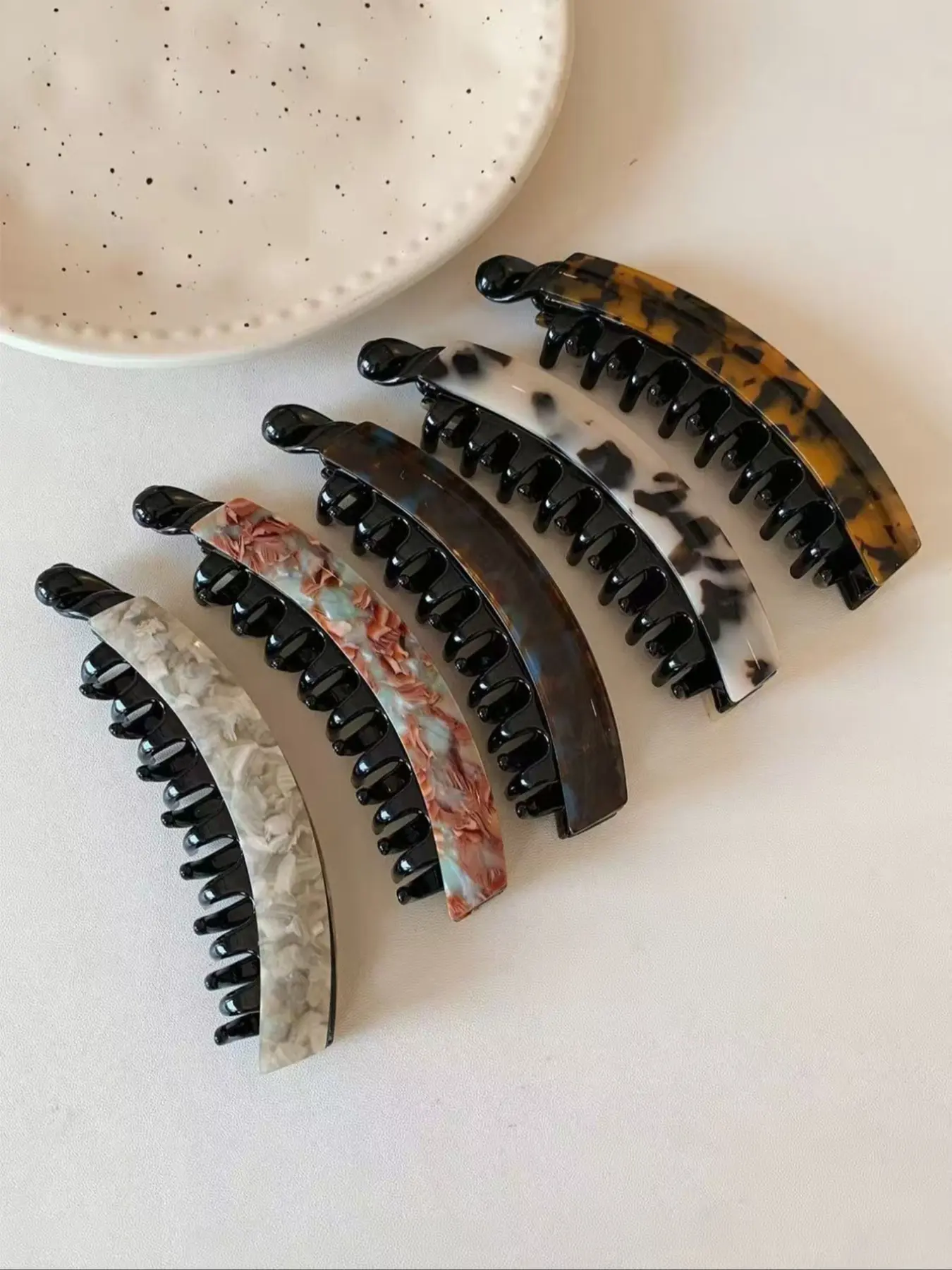5pcs Elegant Vintage Acetate Leopard Print Banana Clips, Fashion Hair Accessories, Large 13cm Hair Clamps for Thick Hair, Daily Use Ponytail Holder, Claw clip ponytail, Hairclips
