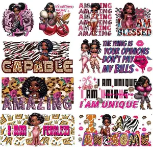 Black Women UV DTF Wraps - 8 Sheets African American Women UVDTF Decals for 16 oz Glass Cups, Inspirational Themes Transfer Stickers, Decoration Sticker, Waterproof Rub on Transfer for Water Bottle, DIY Crafts