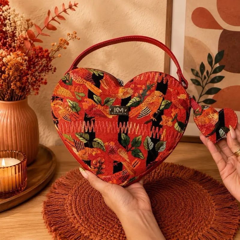 Handmade Guatemalan Heart Crossbody Bag | Vegan Leather Embroidered Purse
