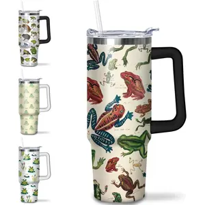 30oz Insulated Stainless Steel Frog Tumbler with Handle, Reusable Straw and Lid, Portable Kitchenware Travel Mug, Ideal Gift for Women