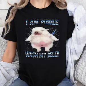 Women's 100% Cotton Shortsleeve Round Neck Top - Unisex "I Am Pibble Wash My Belly" Funny Dog Meme Tshirt, Comfortable Fabric Outdoor Tropical Beach Casual Clothes