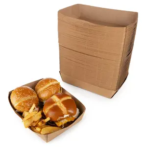 IDL Packaging 10.25" x 7.5" x 2" Kraft Paper Lunch Trays (Pack of 125) - Food-Safe Poly Coated for Extra Moisture Resistance - Proudly Made in USA - Tray for Fries, Burgers, and Appetizers