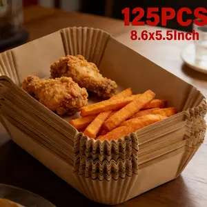 125Pcs Rectangle Rectangular Air Fryer Parchment Liners, Heavy Duty Oil-Proof Design, Perfect for Homemade Wings Fries & Roasted Snacks, Reliable Kitchen Consumables