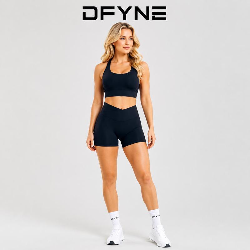 DFYNE Women’s Seamless Cross-Waist Low-Rise 3" Scrunch Butt-Lifting Fitted Workout Biker Shorts - Super Stretch, Quick Dry, 2-in-1 Active Shorts for Yoga, Athletic Running