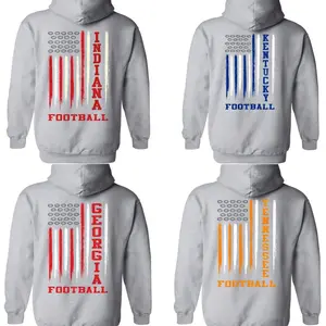 College Team Color American Flag Hoodie –Ash Grey, Front Team Logo & Back Flag Print, Custom Your Team, Unisex Pullover for Game Day, 4th of July, Casual Wear for Men & Women