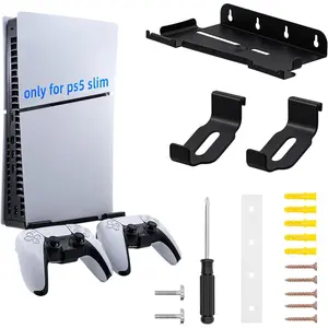 Wall Mount Kit for PS5 Slim Disc and Digital Edition Only, Wall Mount Stand with Controller Holder, Wall Mount Vertical Stand for PS5 Slim Console - Black (Only for ps5 Slim)