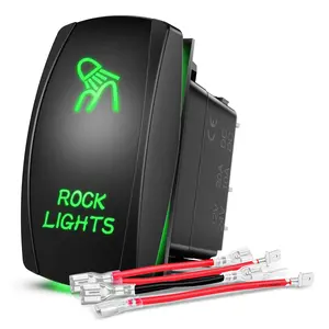 Nilight Rock Lights Rocker Switch Led Light Bar Switch 5Pin Laser On Off SPST switches 20A/12V 10A/24V Switch Green with Jumper Wires Set for Cars Trucks RVs