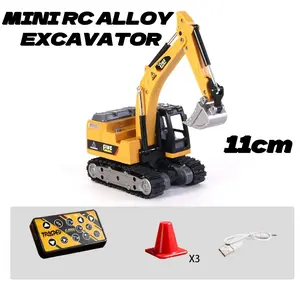 1/64 Mini RC Alloy Excavator, Alloy Remote Control Vehicle Set with Lights and Sounds USB-C Rechargeable, Multi-Function rcmode excavator toy,App control digger, collectible model Toy, Birthday Christmas gift for Boys Kids & Adults