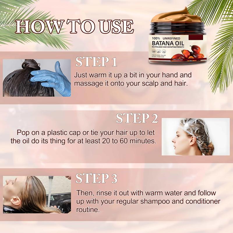 100% Unrefined Batana Oil from Honduras - Fuller,Thicker Hair for Women & Men, Silky Conditioning, FrizzControl & Color Care Damaged Healthier