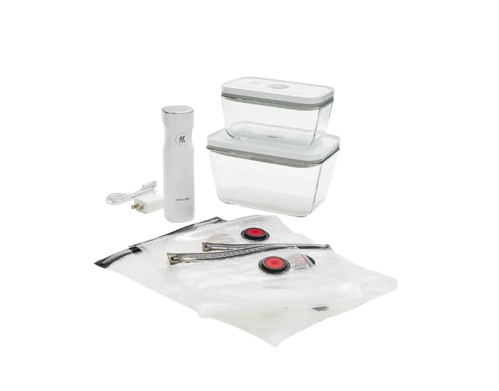 ZWILLING Fresh & Save 7-Pc Vacuum Sealer Machine Starter Set with Sous Vide Bags and Airtight Glass Food Containers for Meal Prep