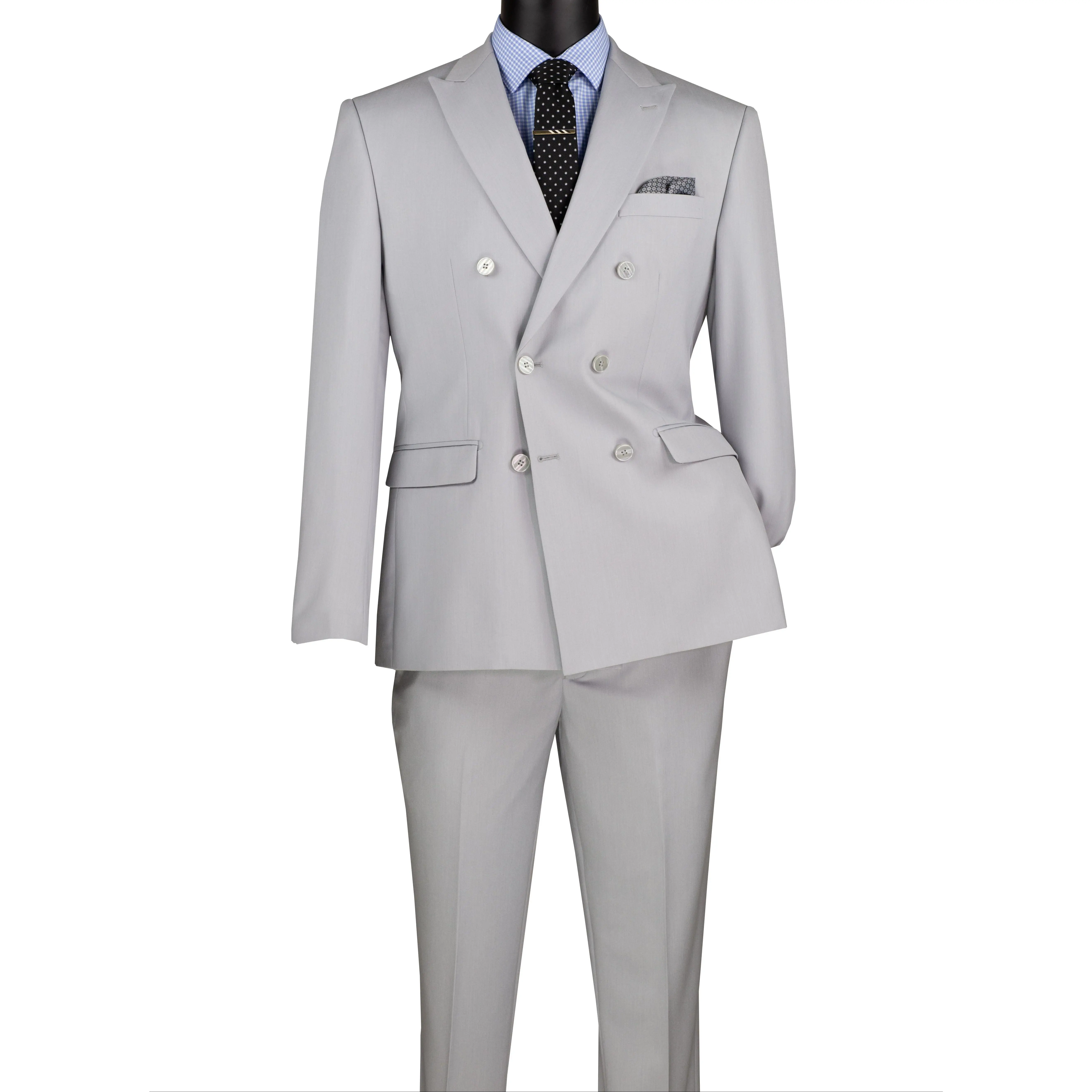 Men’s Double-Breasted Slim Fit Stretch Suit Peak Lapel - Silver