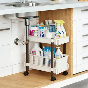 Space-Saving 2 Tier Under Sink Organizer, Multi-Functional Storage Rack for Kitchen Cabinet & Bathroom Home Organization Essentials, 2-tier dish storage