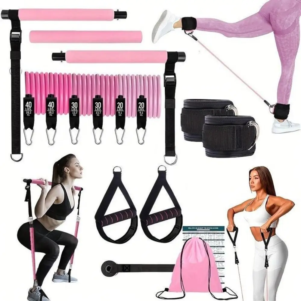 Multifunctional Pilates Workout Set – Adjustable Resistance Pilates Bar & Resistance Bands Kit for Full-Body Toning, Yoga Bar & Stretch Bands, Essential Home Gym Equipment, Stretching Gear