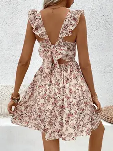 Women's Ditsy Floral Print Dress, Boho Sleeveless A Line Dress for Beach Holiday Vacation, Ladies Summer Clothes