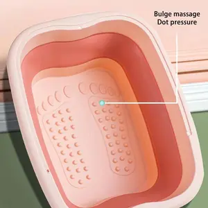 Foldable Foot Bath Basin, 1 Count Collapsible Foot Bath Bucket, Plastic Foot Bath Massager for Relaxation and Pain Relief, Portable Dorm Use Travel Foot Bath Massage Tub with Lid for Soaking Feet, Summer Gift