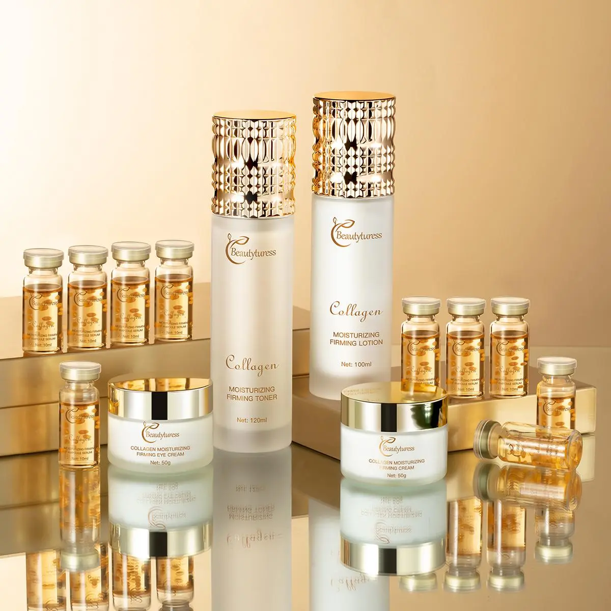 Collagen Moisturizing Skin Care 14 Piece Set, Moisture Glow Bundle, Moisturizing Rejuvenating Firming Skin Care Set, Gold Premium Gift Box Set, Gift for Girlfriend, Holiday Gift, Skin Kit