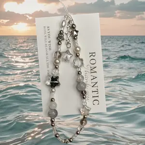 Stars and pearls embellished with beaded mobile phone lanyards, acrylic beads, multi-functional accessories, suitable for mobile phones, cameras, earphones