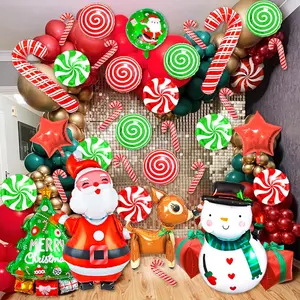 36 Pcs Christmas Foil Balloon Set Giant Santa Claus Snowman Balloons Large Candy Cane Swirl Mylar Balloons Christmas Birthday Candies Party Decorations Star Gift Box Elk Xmas Tree Mylar Balloons Decor