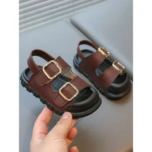 Infant Toddler Sandals, Lightweight Luxury Simple Style, Square Metal Buckle, Anti-Slip Durable Sole, Adjustable Velcro, Summer