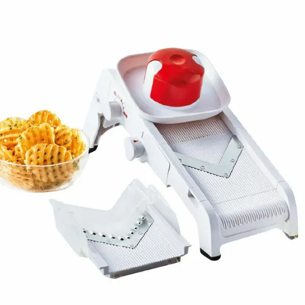 Chef Mando Foldable Slicer with 8 Shapes Non-Skid Feet & Food Guide Dishwasher Safe Chili Snow White Black Stainless Steel Vegetable Cutter