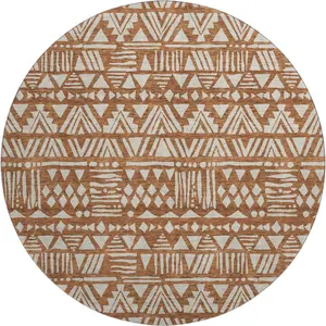 HomeRoots 672143 8 ft. Terra Cotta & Beige Southwestern Ethnic Large-Format Resistant Tough Washable Round Area Rug with UV Protection, Resistant Area Rugs, Tough Area Rugs