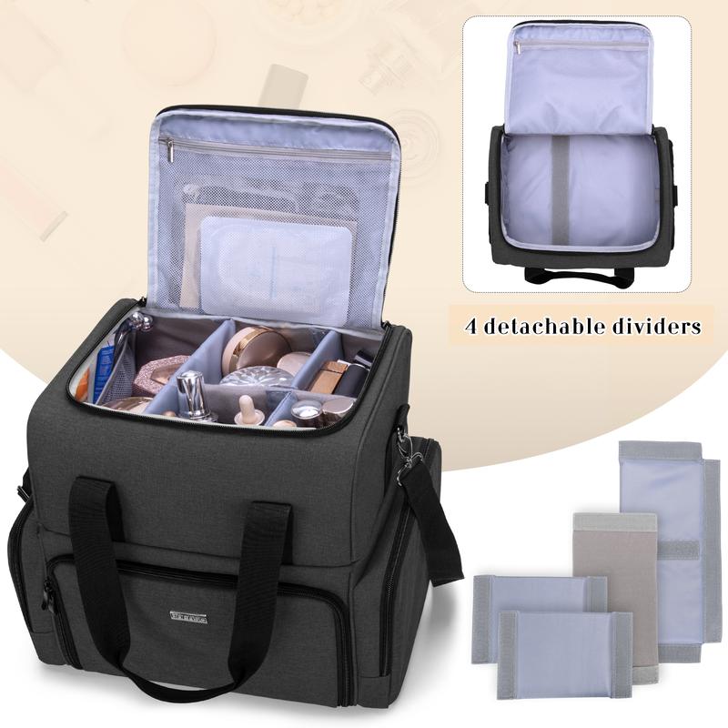 BAFASO 2 Layers Large Travel Makeup Bag with 3 Inner Removable Pouches, Detachable Dividers, Heavy-Duty Nylon, Perfect for Cosmetics & Travel