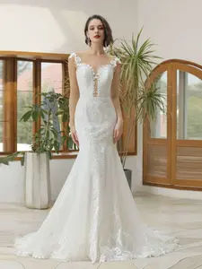Illusion Neckline Sequin Lace Trumpet Wedding Dress | Bonnie