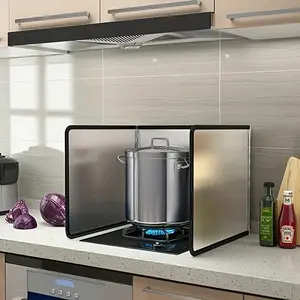 Heat-Resistant Glass Panel Grease Guard, Foldable Stove Shield, Stainless Steel Kitchen Protection Tool, Dual Use for Home & Camping, Pan Protector, Space-Saving