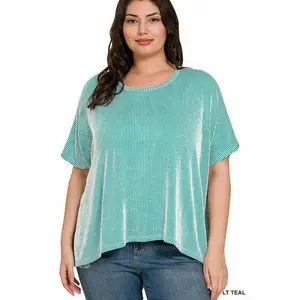 Olivia Ribbed Top - Light Teal