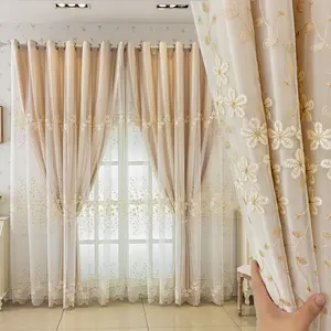 European Luxury Water Soluble Embroidered Window Curtain, Living Room Bedroom Sunshade Breathable Dual Layer Curtains, Balcony UV Protection Shade, Home Decoration Curtain