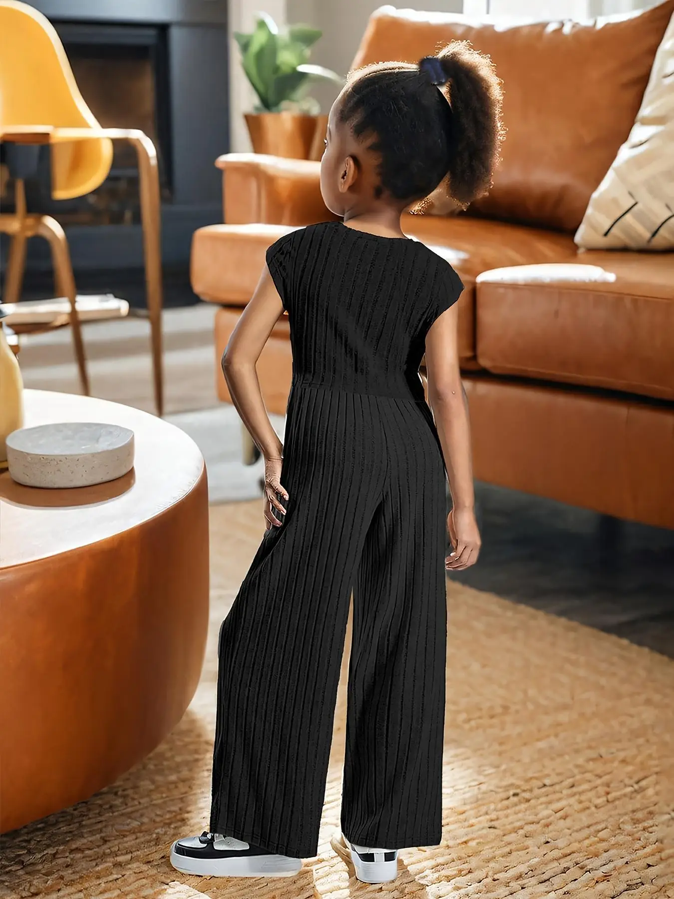 Girl's Solid Ribbed Top & Pants Set, Casual Fashion Top & Trousers for Daily Outdoor Wear, Kids Clothing for Summer