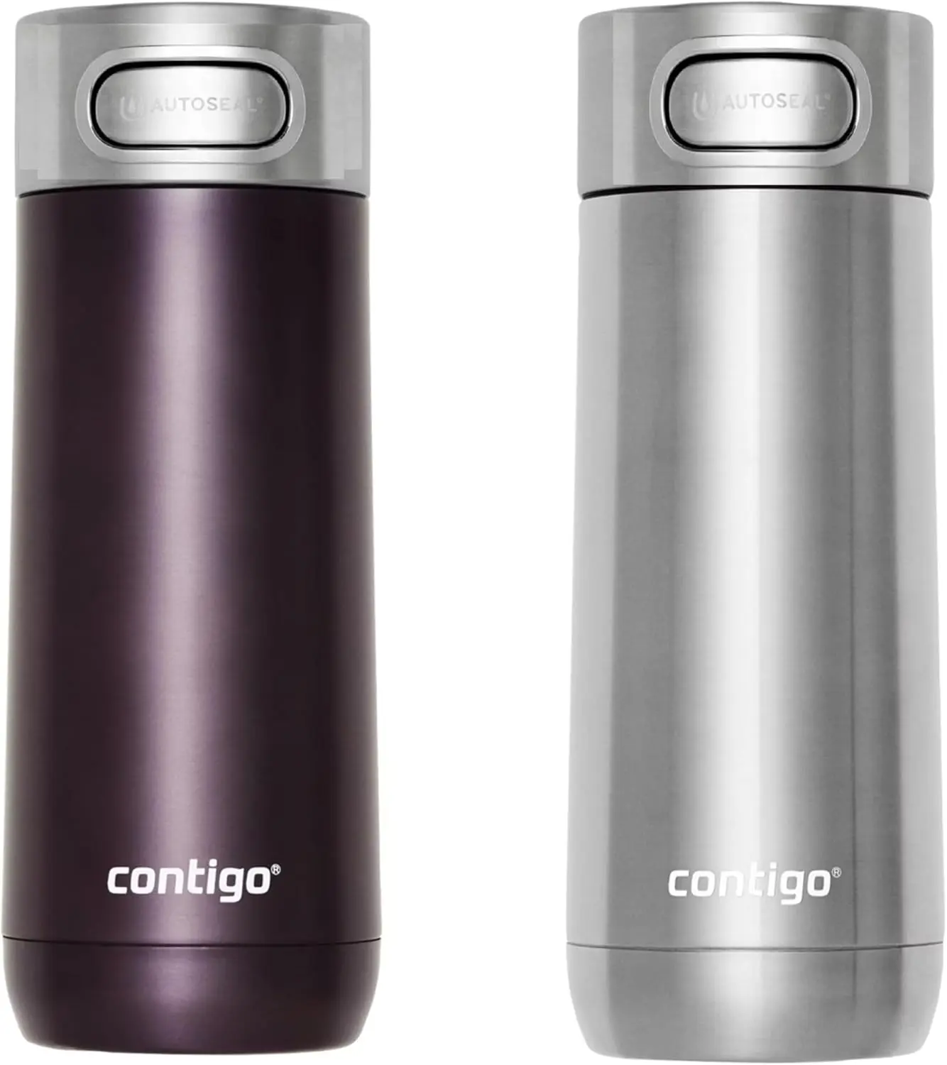 Generic Travel Mug Luxe Vacuum Insulated Stainless Steel, 14 Oz., Dark Plum and Stainless Steel 2 Pack, Large Newell