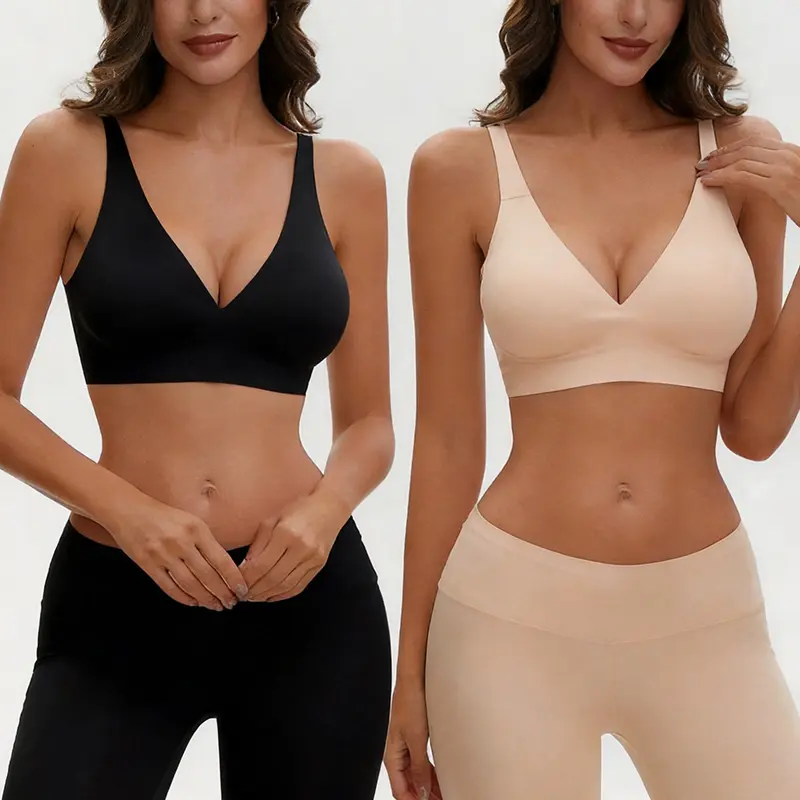 EssElegance Ladies Multipack Foundation Garments Black & Nude Soft Cup Zero Feel Bralettes Plunging Neckline Elastic Breathable Shapewear Camisole Top Work Attire Undershirt For Big Bust