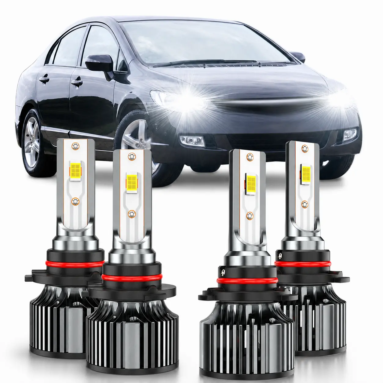 AHXLRLS 9005 HB3 LED Headlight Bulbs Combo Kit, 10000 lm 6000K High Low Beam, Aluminum Alloy Cooling Fan, Long Lifespan, Compatible with Honda Civic 2006-2011, 2-Pack Auto Accessories