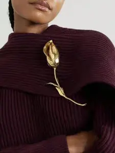 Elegant Metallic Gold Asymmetrical Flower Brooch Vintage Minimalist Metal Women's Large Waist Decoration Fashion Dress Coat Accessory