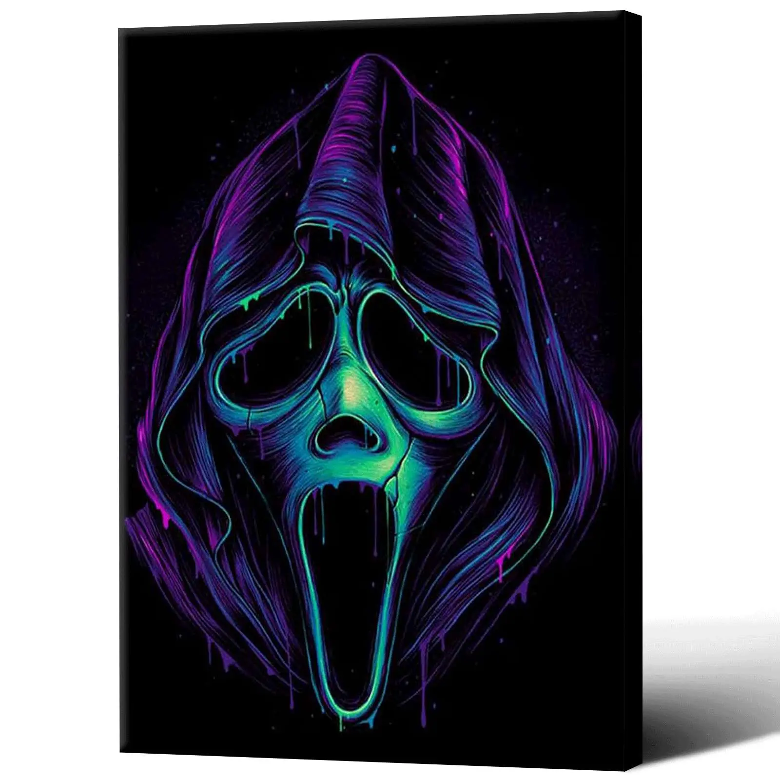 Neon Ghost Face Wall Art Canvas, Horror Poster for Bedroom, Gaming Room & Halloween Decor